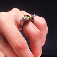 Unique Black Gold Color Green Cubic Zirconia Gothic Ring for Women
