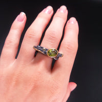Unique Black Gold Color Green Cubic Zirconia Gothic Ring for Women