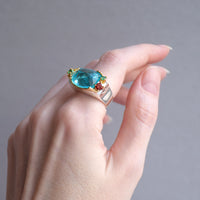 Blue Zircon Silver Gold Plated Cocktail Ring for Women, Green Red Diamond Simuant Wedding Ring