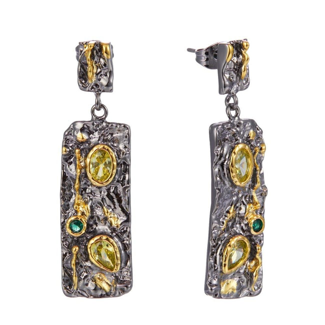 Gunmetal Gold Plated Olivine Green Zirconia Gothic Earrings for Women