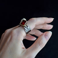 Red Square Zirconia Black and Gold Color Gothic Ring