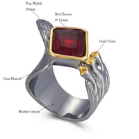 Red Square Zirconia Black and Gold Color Gothic Ring