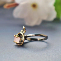 Pink and Green Zirconia Flower Blossom Ring for Women, Black Gold Color Gothic Ring