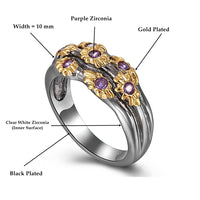 Purple Zircon Golden Flower Design Neo Gothic Ring for Women