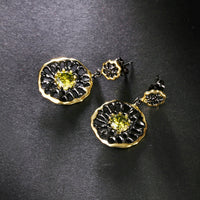 Black Gold Plated Yellow Zirconia Hollow Gothic Earrings for Women