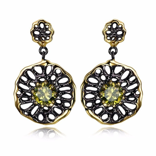 Black Gold Plated Yellow Zirconia Hollow Gothic Earrings for Women