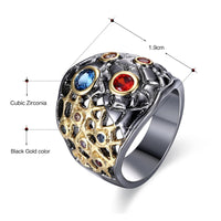 Red and Blue Diamond Simulant Half See Through Design Wedding Ring for Women
