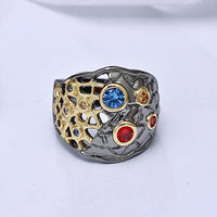 Red and Blue Diamond Simulant Half See Through Design Wedding Ring for Women