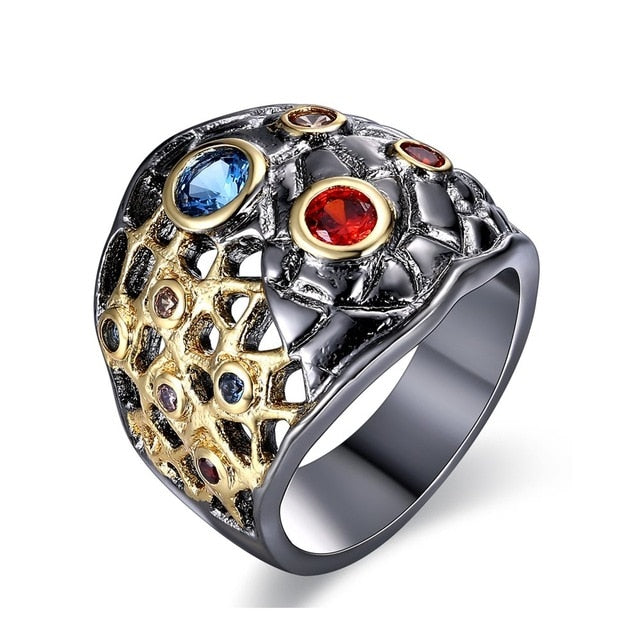 Red and Blue Diamond Simulant Half See Through Design Wedding Ring for Women