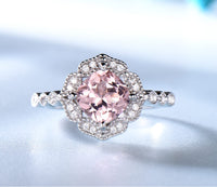 Cushion Cut Morganite Sterling Silver Wedding Ring, Cubic Zirconia Engagement Ring