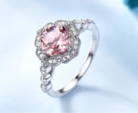 Cushion Cut Morganite Sterling Silver Wedding Ring, Cubic Zirconia Engagement Ring