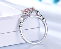 Cushion Cut Morganite Sterling Silver Wedding Ring, Cubic Zirconia Engagement Ring