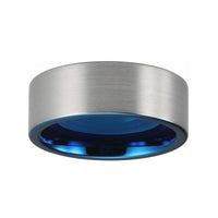 Blue and Silver Matte Finish Tungsten Wedding Band Ring for Men