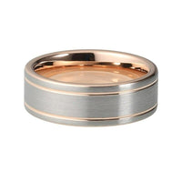 Rose Gold Double Grooved Silver Finish Tungsten Wedding Band Ring for Men
