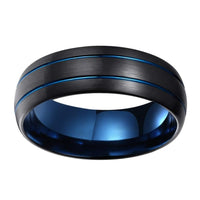 Black and Blue Double Grooved Tungsten Wedding Band Ring for Men