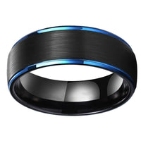 Black Brushed with Blue Edges Tungsten Wedding Band Ring for Men