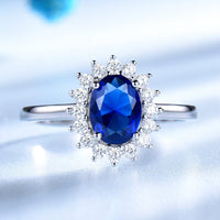 Oval Cut Sapphire Sterling Silver Engagement Ring