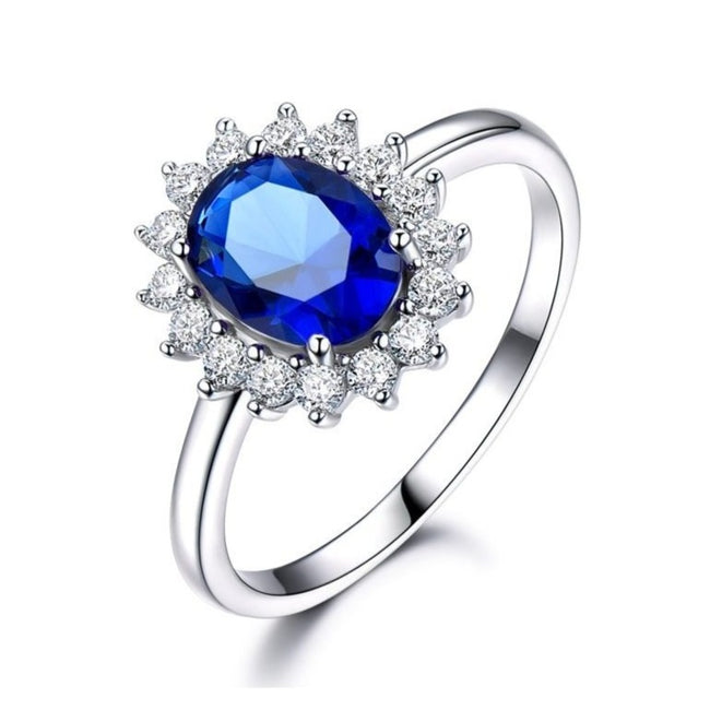 Oval Cut Sapphire Sterling Silver Engagement Ring