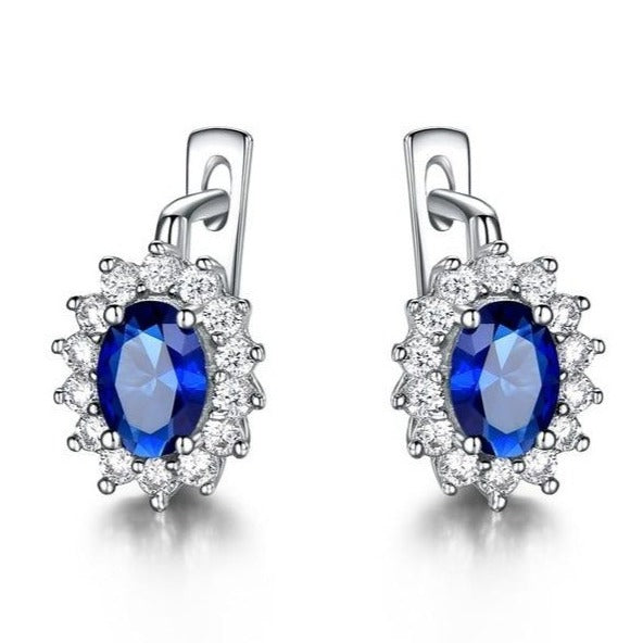 Sapphire Gemstone Simulant 925 Sterling Silver Clip Earrings For Women