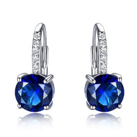 Round Sapphire 925 Sterling Silver Clip Earrings, Diamond Simulant Earrings for Women