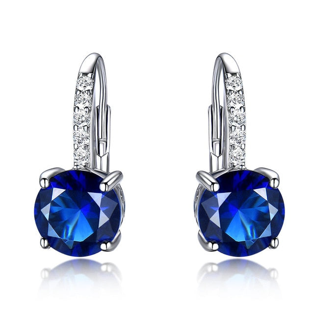 Round Sapphire 925 Sterling Silver Clip Earrings, Diamond Simulant Earrings for Women