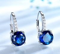 Round Sapphire 925 Sterling Silver Clip Earrings, Diamond Simulant Earrings for Women