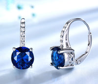 Round Sapphire 925 Sterling Silver Clip Earrings, Diamond Simulant Earrings for Women