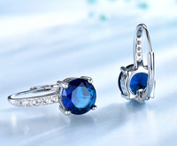 Round Sapphire 925 Sterling Silver Clip Earrings, Diamond Simulant Earrings for Women
