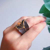 Brown Diamond Simulant Black Gold Color Fissure Ring for Women