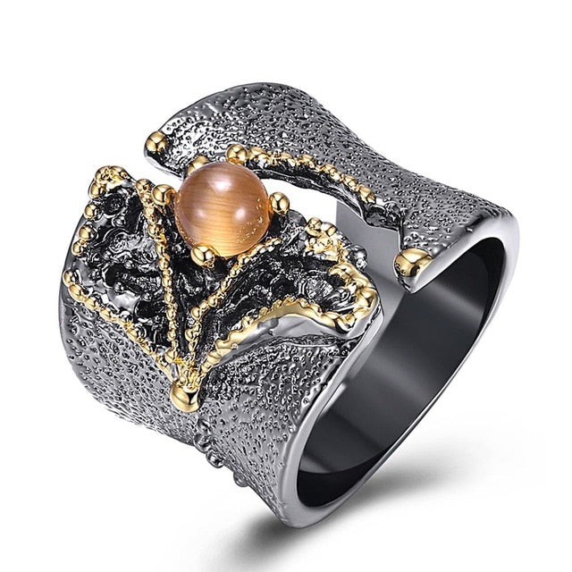 Brown Diamond Simulant Black Gold Color Fissure Ring for Women