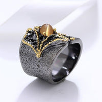 Brown Diamond Simulant Black Gold Color Fissure Ring for Women