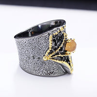 Brown Diamond Simulant Black Gold Color Fissure Ring for Women