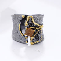 Brown Diamond Simulant Black Gold Color Fissure Ring for Women