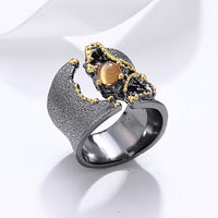 Brown Diamond Simulant Black Gold Color Fissure Ring for Women