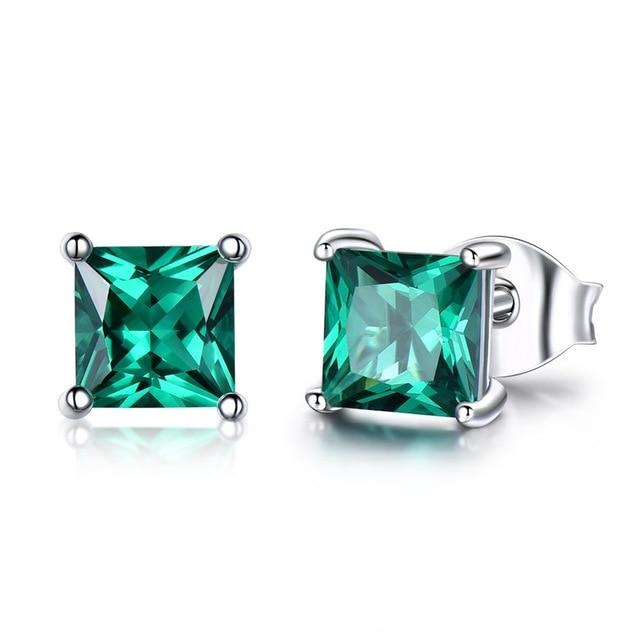 Princess Cut Emerald Stud Earrings for Women, Gemstone Simulant 925 Sterling Silver Earrings