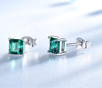 Princess Cut Emerald Stud Earrings for Women, Gemstone Simulant 925 Sterling Silver Earrings