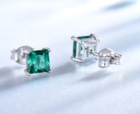 Princess Cut Emerald Stud Earrings for Women, Gemstone Simulant 925 Sterling Silver Earrings