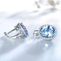 Oval Cut Sky Blue Topaz 925 Sterling Silver Earrings For Women