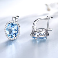 Oval Cut Sky Blue Topaz 925 Sterling Silver Earrings For Women