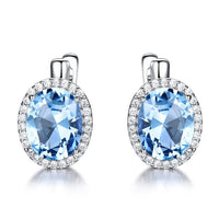 Oval Cut Sky Blue Topaz 925 Sterling Silver Earrings For Women