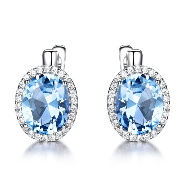 Oval Cut Sky Blue Topaz 925 Sterling Silver Earrings For Women