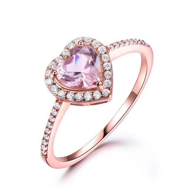 Rose Gold Heart Cut Morganite Wedding Ring for Women, 925 Sterling Silver Diamond Simulant Engagement Ring