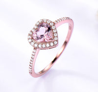 Rose Gold Heart Cut Morganite Wedding Ring for Women, 925 Sterling Silver Diamond Simulant Engagement Ring
