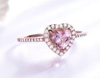 Rose Gold Heart Cut Morganite Wedding Ring for Women, 925 Sterling Silver Diamond Simulant Engagement Ring