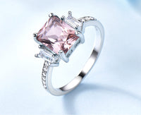 Rectangle Cut Morganite Sterling Silver Engagement Ring
