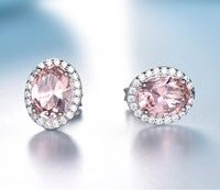 Pink Sapphire 925 Sterling Silver Stud Earrings, Diamond Simulant Earrings for Women