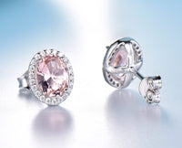 Pink Sapphire 925 Sterling Silver Stud Earrings, Diamond Simulant Earrings for Women