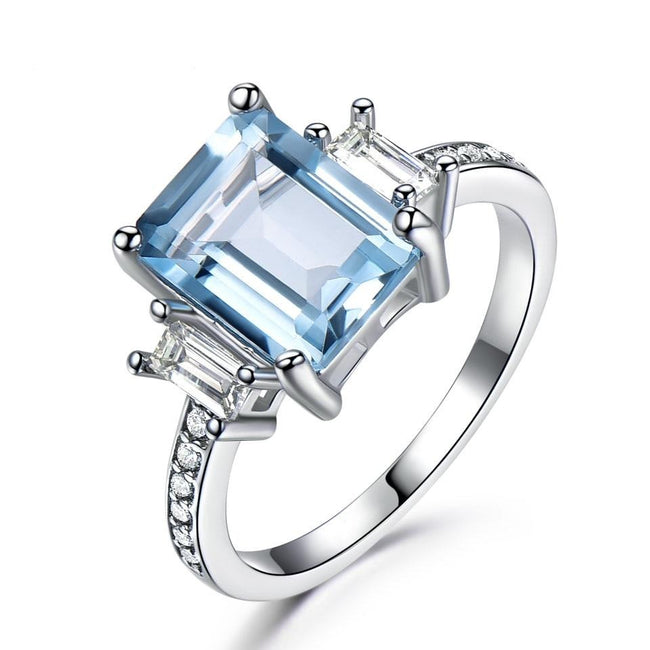 Rectangle Cut Topaz Sterling Silver Engagement Ring