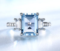 Rectangle Cut Topaz Sterling Silver Engagement Ring