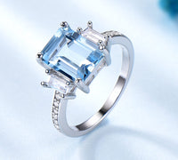 Rectangle Cut Topaz Sterling Silver Engagement Ring